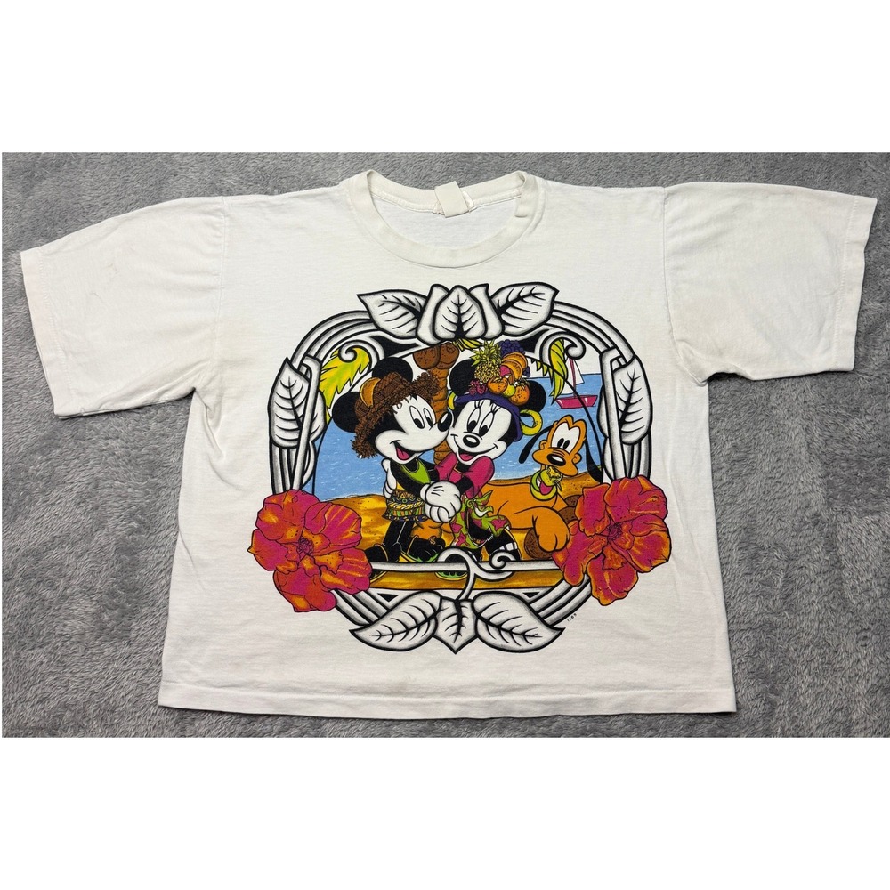 Disney Jerry Leigh T Shirt M White Mickey Minnie Pluto Tropical Vintage‎ 90s USA